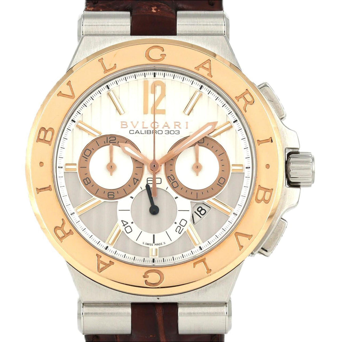 Pre-Owned Bvlgari Diagono Calibro 303 PG Combi DGP42SGCH 101879 SSxPG Automatic Watch