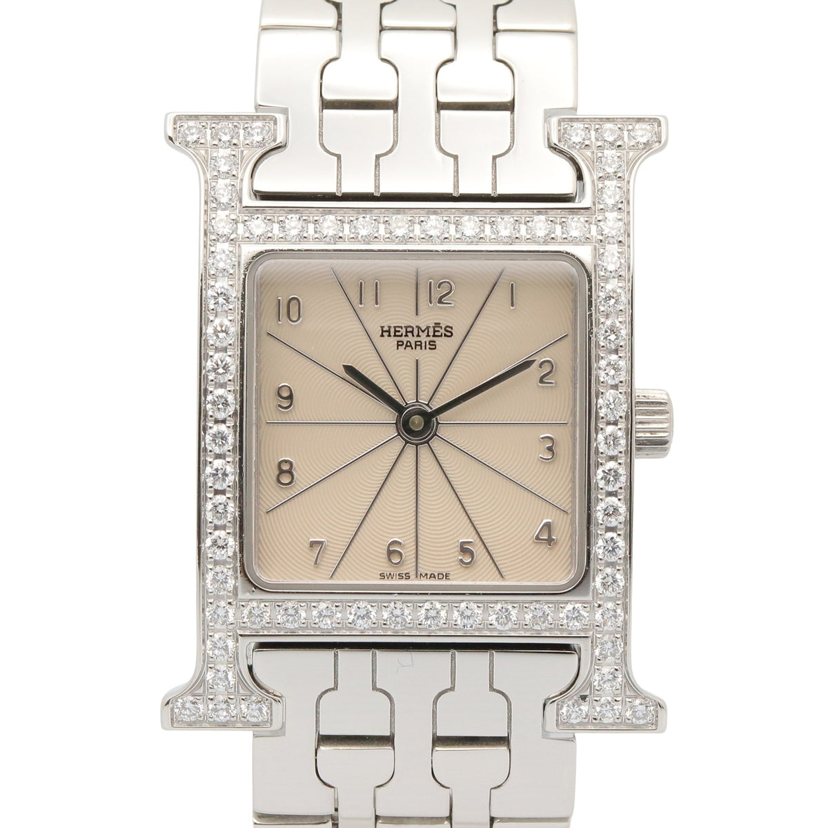 Pre-Owned Hermes H-Watch, Diamond Bezel, Stainless Steel, Ladies' Watch, Silver Tone, HH1.230