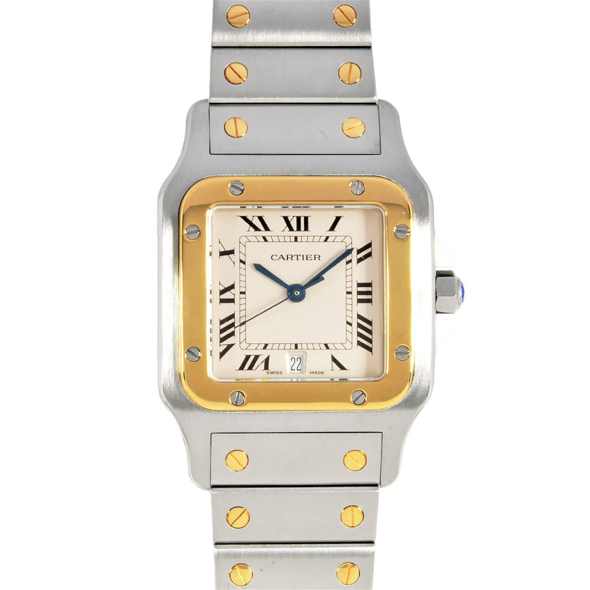 Gebrauchte Cartier Santos Galbe LM Uhr Quarz Silber Zifferblatt YG SS Kombination Herren 