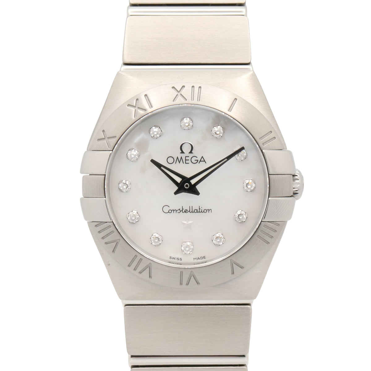 Pre-Owned Omega Constellation Brushed 12-Diamond Watch, Stainless Steel, White/White Mother-of-Pearl, Ladies' 123.10.24.60.55.001
