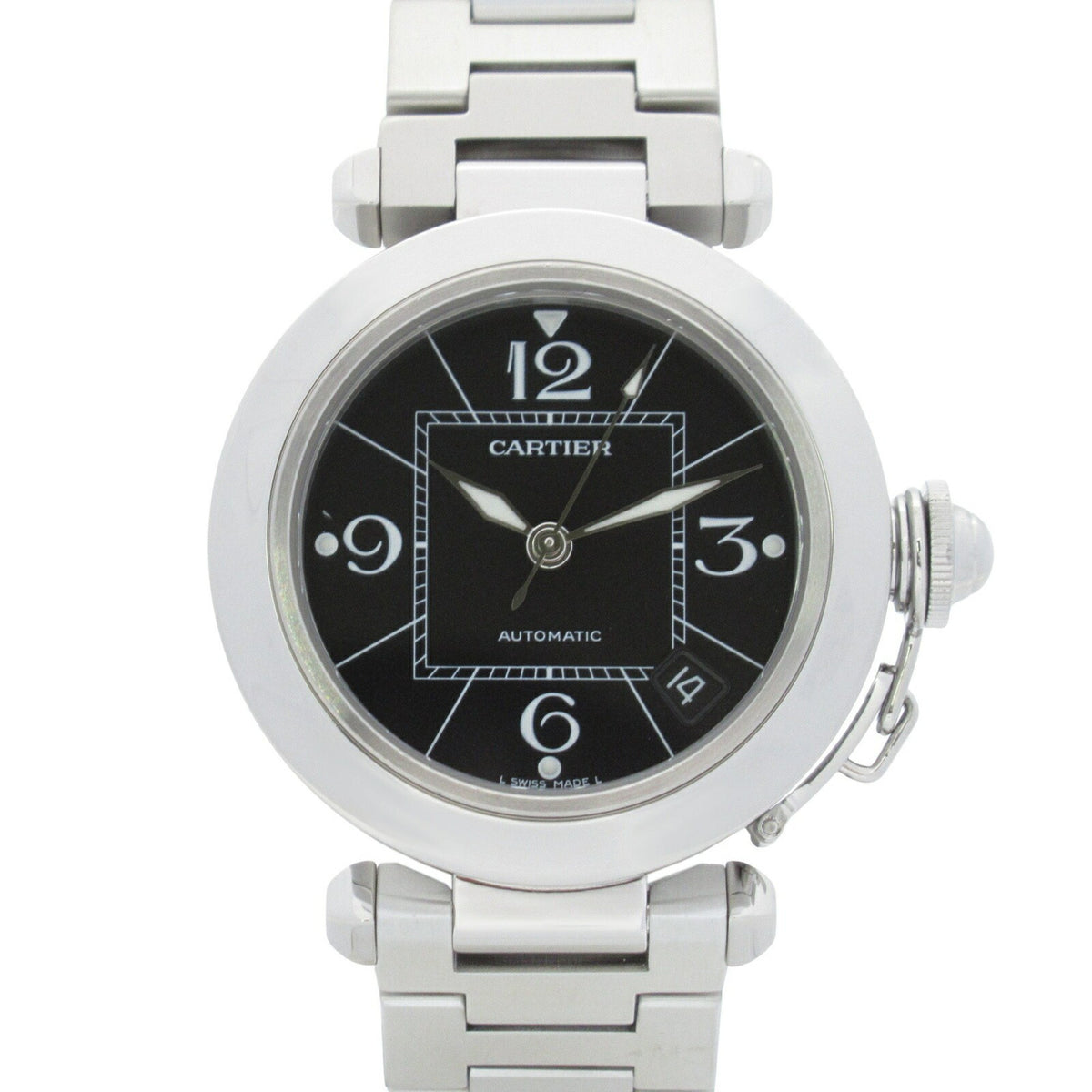 Gebrauchte Cartier Pasha C Small Date Uhr Edelstahl Jungen Schwarz W31076M7 