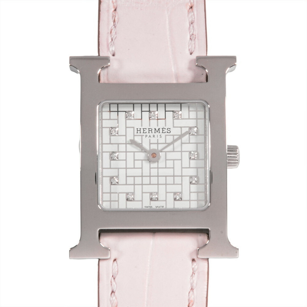 Pre-Owned Hermes HERMES HH1.210C H Watch Quartz White Dial 12P Diamond SS Ladies