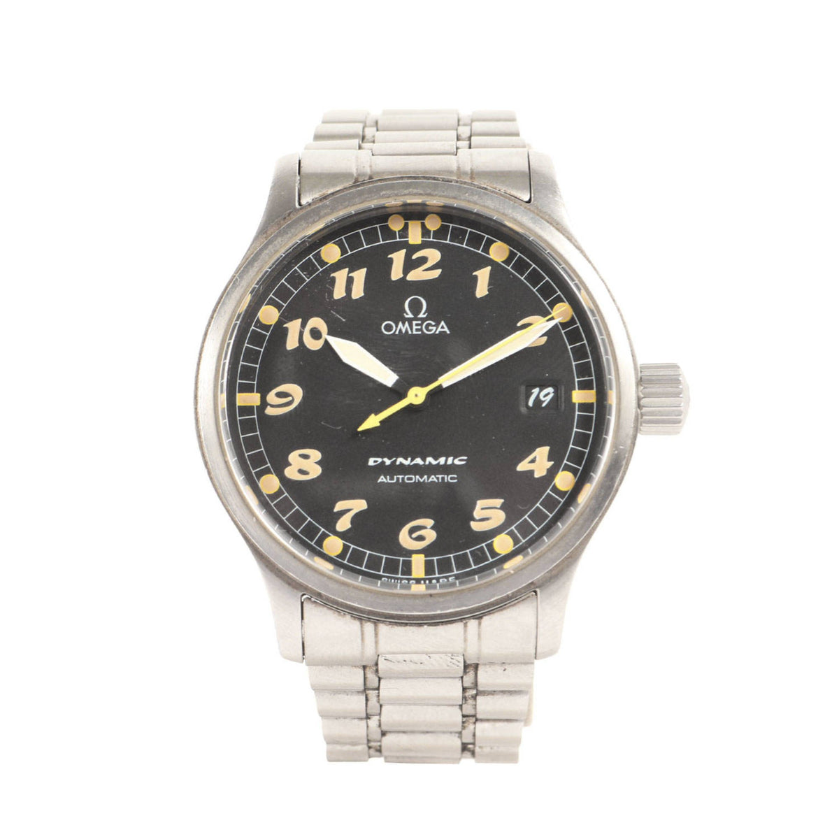 Gebrauchte OMEGA 90s Dynamic 3 Date Automatikuhr mit silbernem schwarzem Zifferblatt 