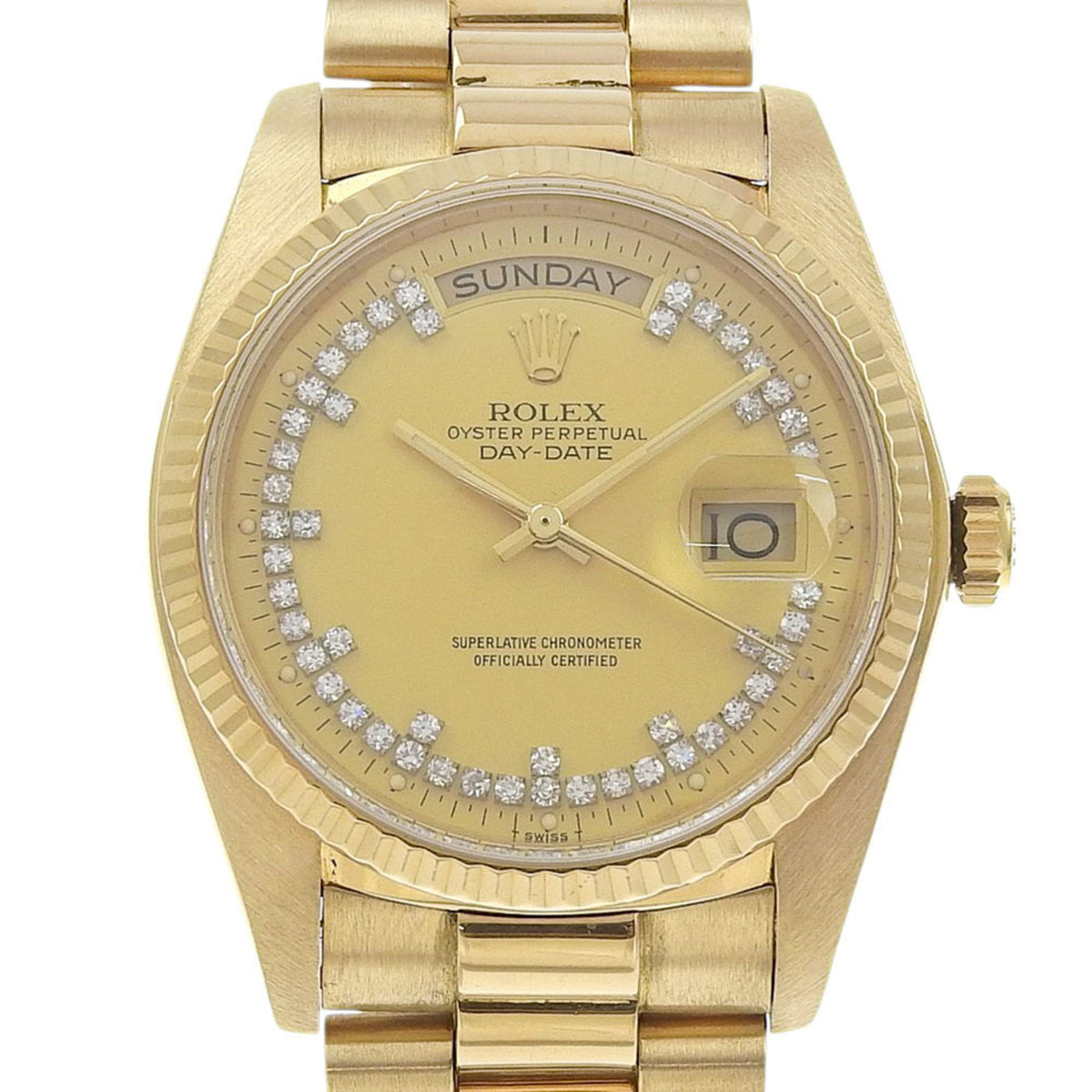 Gebrauchte Rolex Day-Date Uhr, Kaliber 3055, 18038LB, 18 Karat Gelbgold, 1982, Automatik, Analoganzeige, goldenes Zifferblatt, Herren 