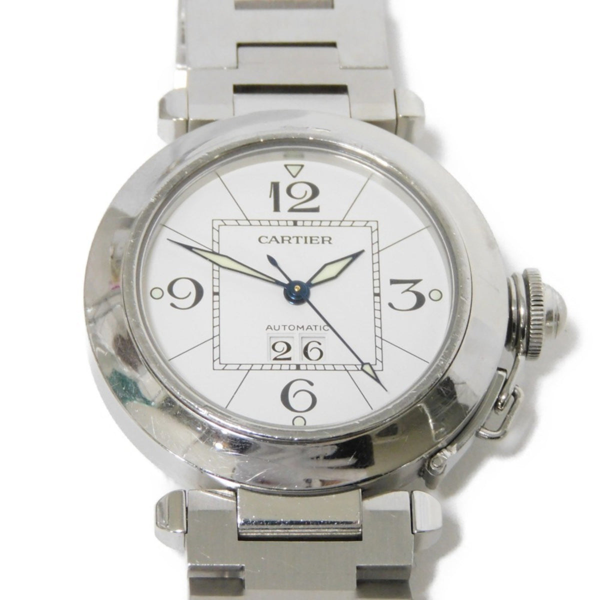 Gebrauchte Cartier Pasha C Big Date Automatikuhr SS W31055M7/2475 für Herren und Damen 