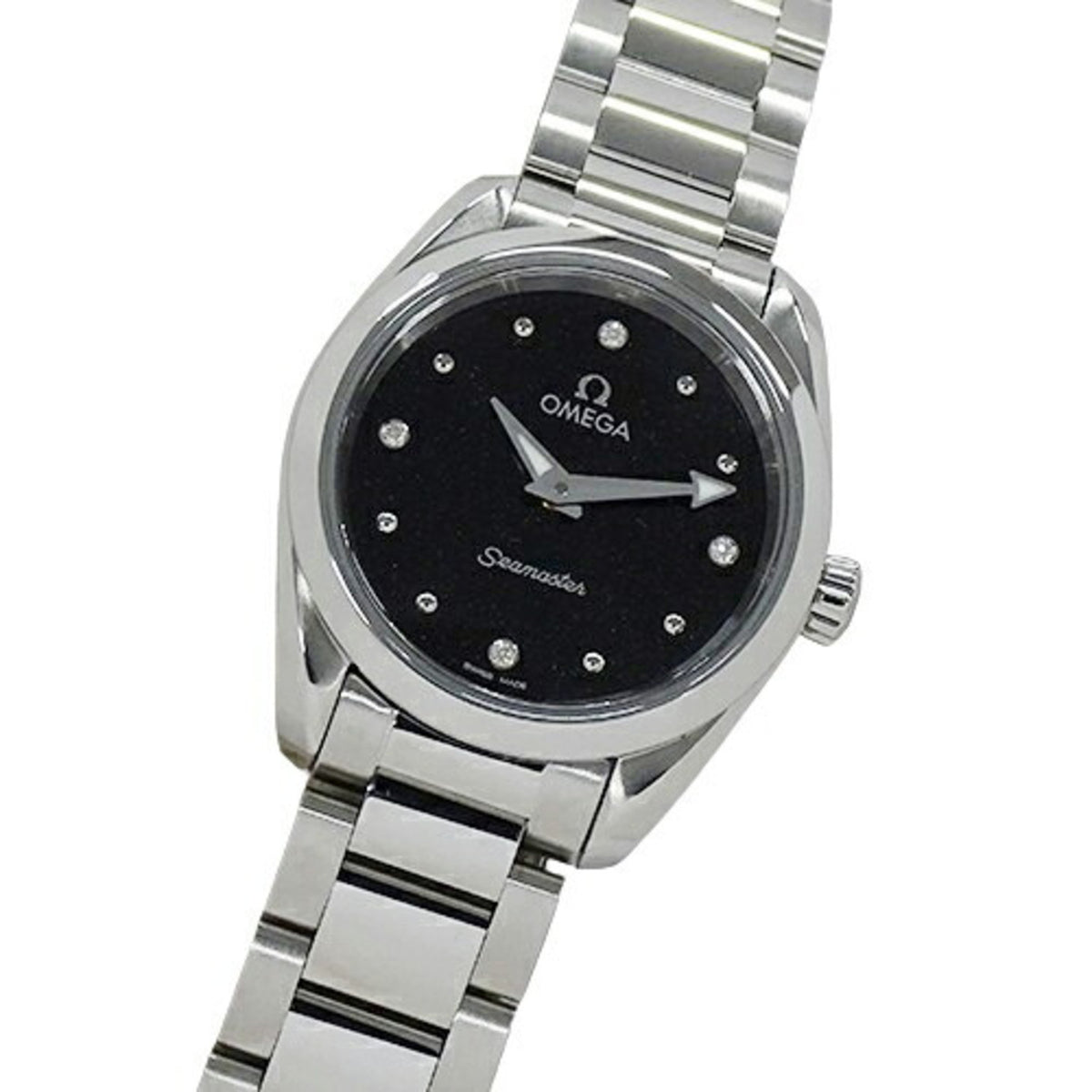 Gebrauchte OMEGA Seamaster Aqua Terra 220.10.28.60.51.001 Damenuhr 4P Diamant 120m Quarz Edelstahl SS Silber Schwarz Poliert 
