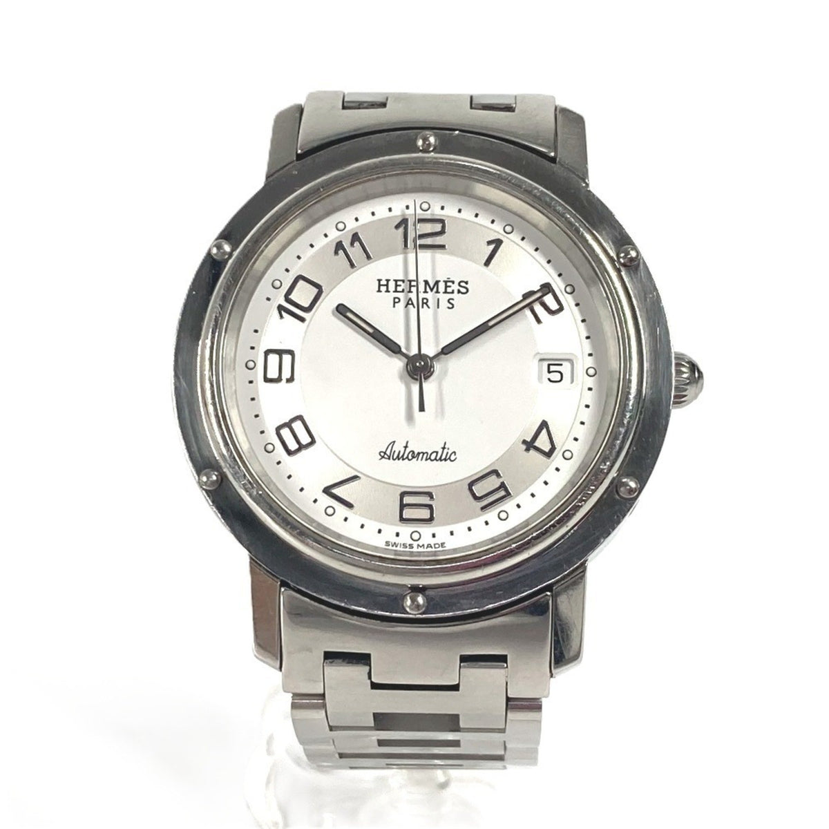 Gebrauchte HERMES CL1.810 Clipper Date Herrenuhr Edelstahl Silber 