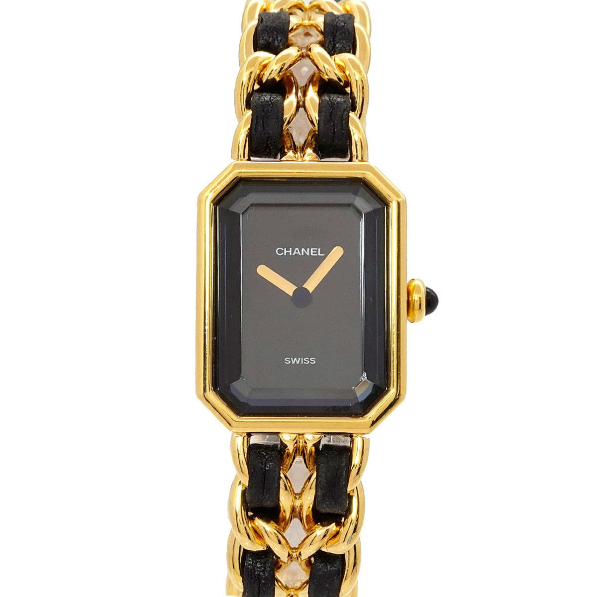 Gebrauchte CHANEL Premiere M Größe H0001 Damenuhr Schwarz Gold Quarz 