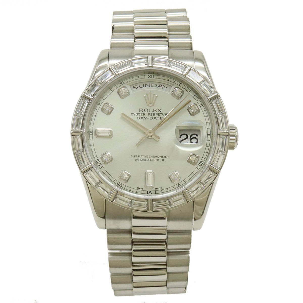 Gebrauchte ROLEX Rolex Day-Date Silbernes Zifferblatt Pt Platinum Diamond Bucket K-Serie Herren-AT-Automatikuhr 118366A 