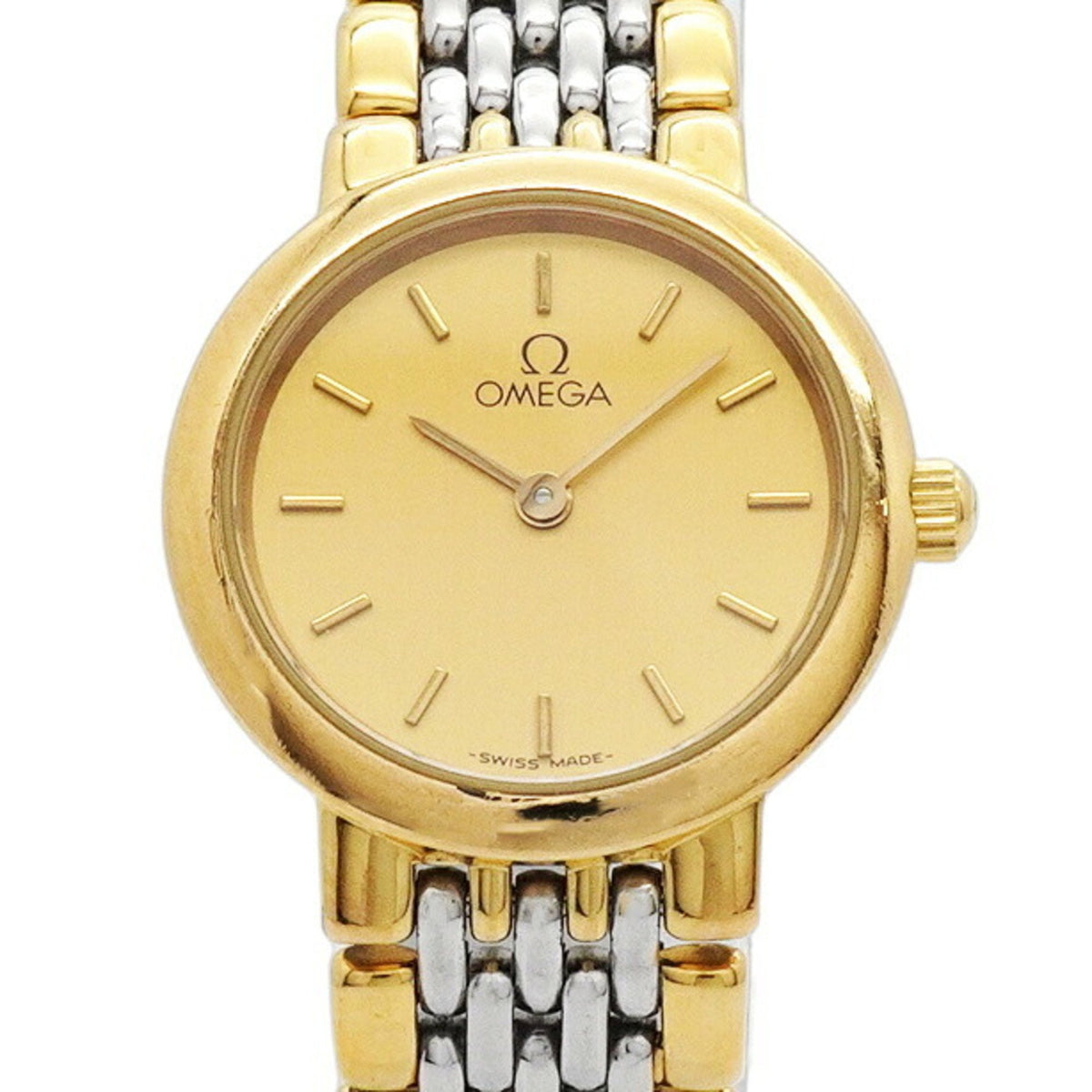 Gebrauchte Omega De Ville Damenuhr mit goldenem Zifferblatt 