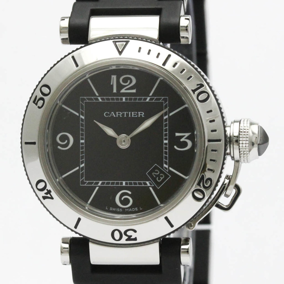 Pre-Owned CARTIER Pasha Seatimer Steel Quartz Ladies Watch W3140003 Polished