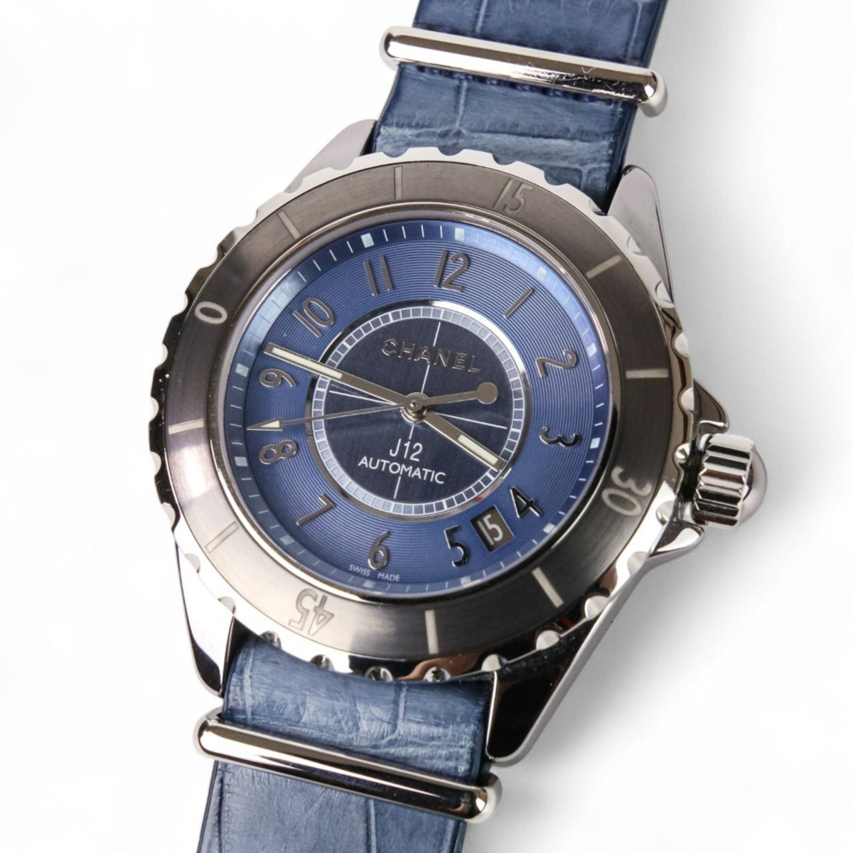Gebrauchte CHANEL J12 G.10 Titan Keramik 38mm Automatikuhr H4338 Blau Metallic Silber Farbe Herren 