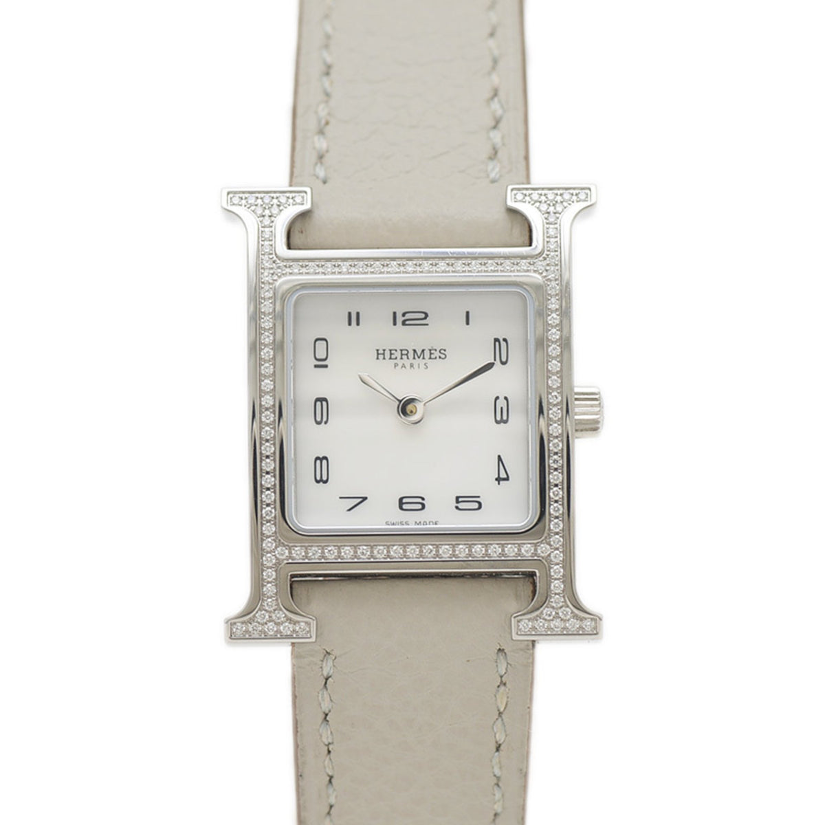 Pre-Owned Herm?s H Watch Mini Women's Shell Dial Stainless Steel Diamond Quartz Movement HH1.235