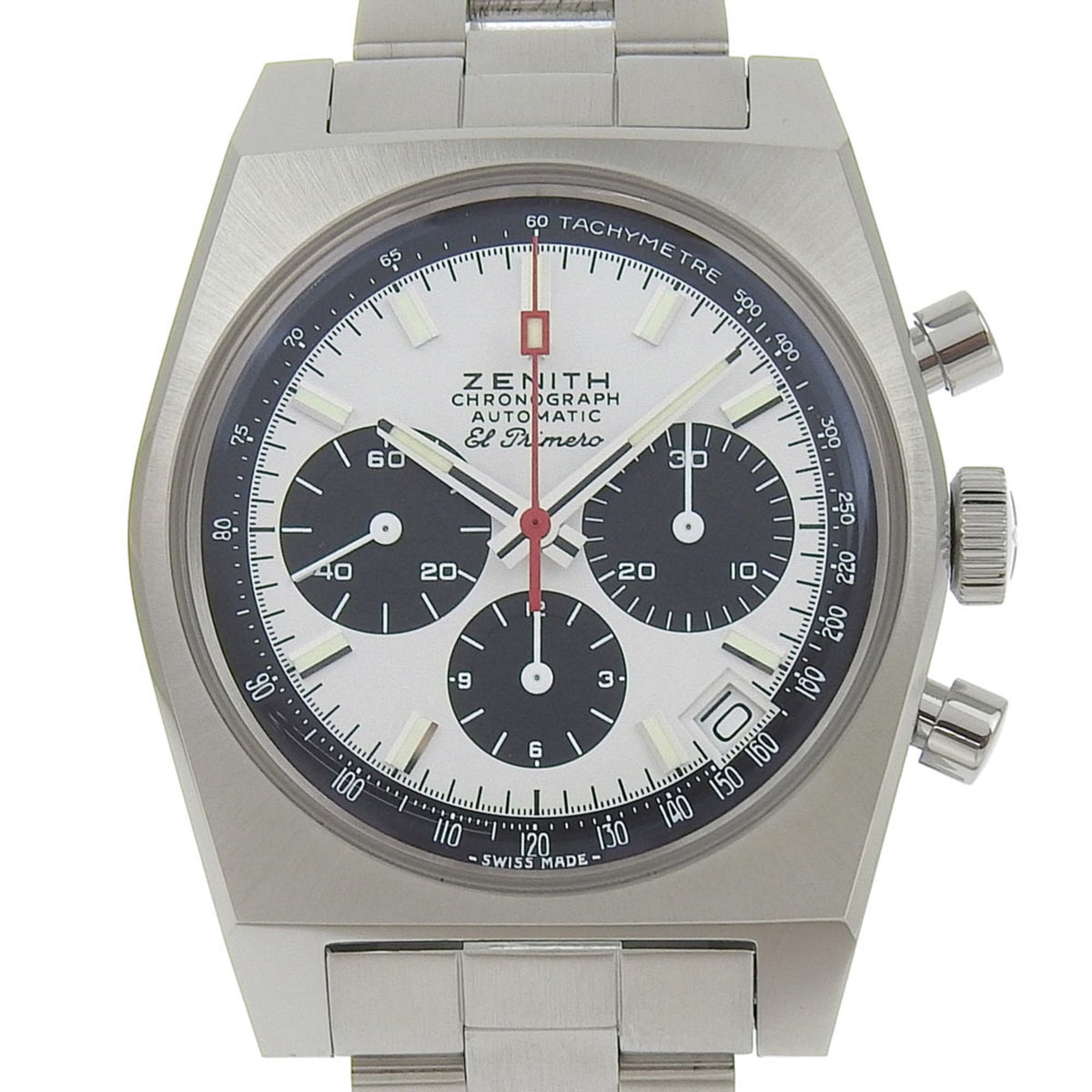 Pre-Owned Zenith Chronomaster Revival El Primero Watch 50th Anniversary Limited Edition Model 03.A384.400 Stainless Steel Automatic Chronograph White Dial Men's