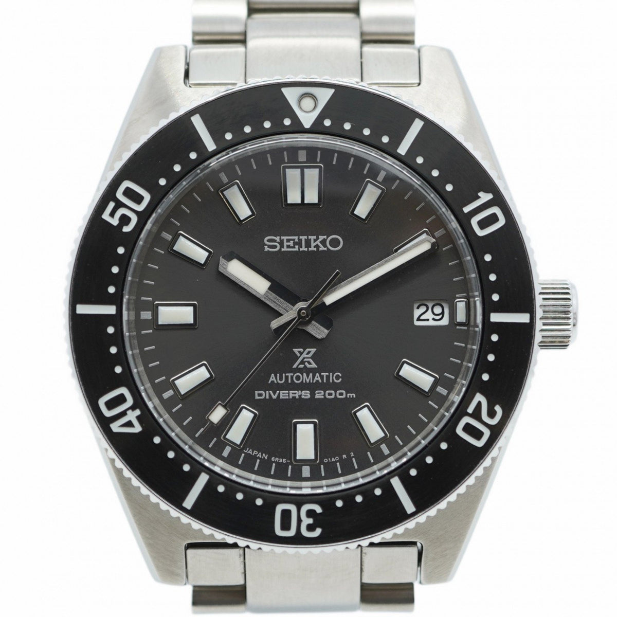 Gebrauchte Seiko Prospex Scuba Diver 6R35-00P0 Herrenuhr mit schwarzem Zifferblatt 