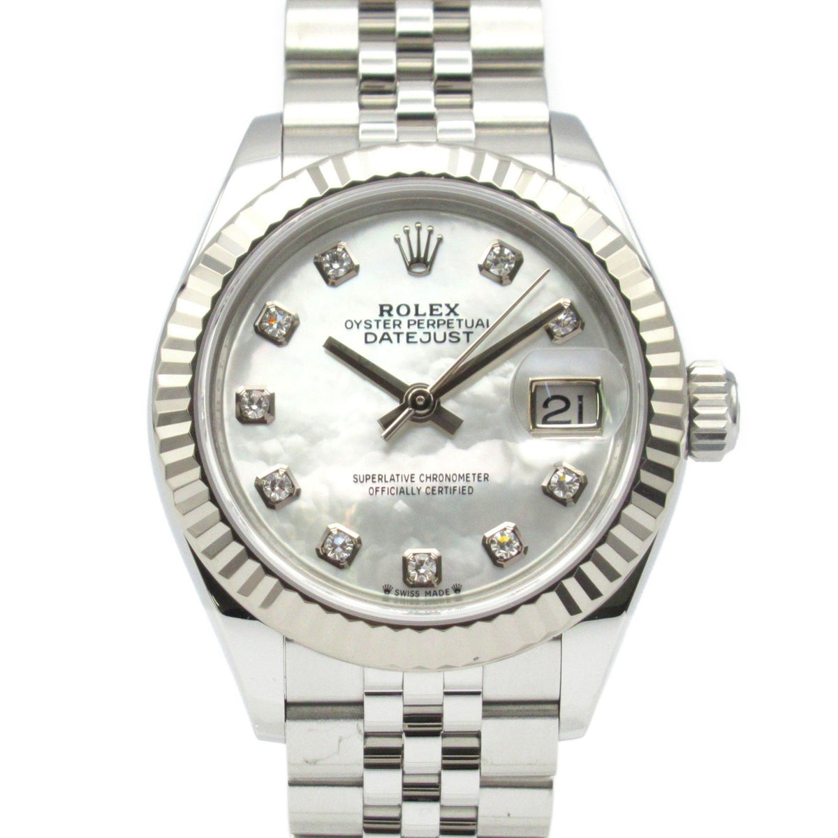 Gebrauchte Rolex Datejust 10-teilige Diamantuhr, Zufallszahl, 18 Karat Weißgold (Weißgold), Edelstahl, Herren, Shell, NP, Jubilee, 279174NG 