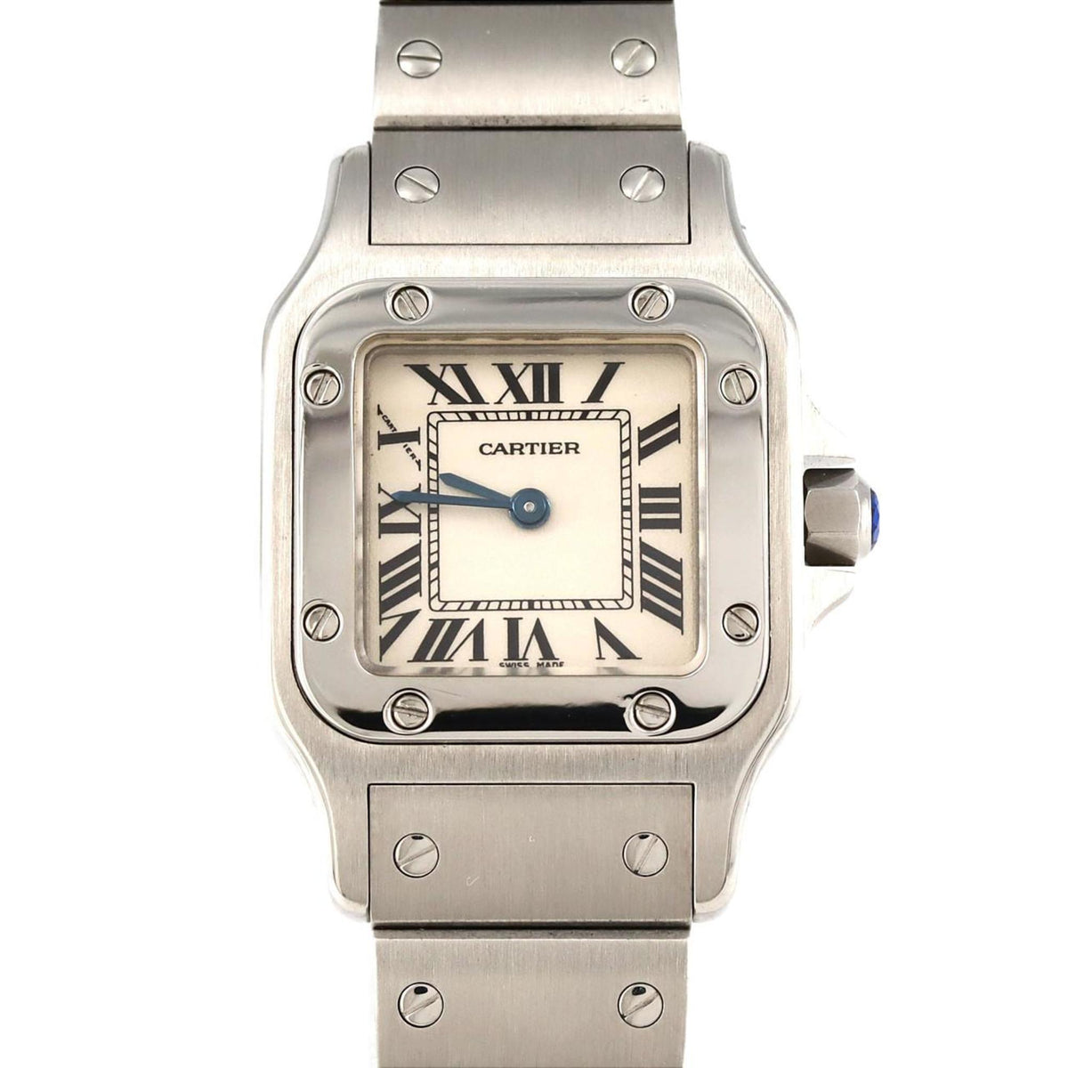 Gebrauchte Cartier Santos Galbe SM W20056D6 SS Armbanduhr Quarz 