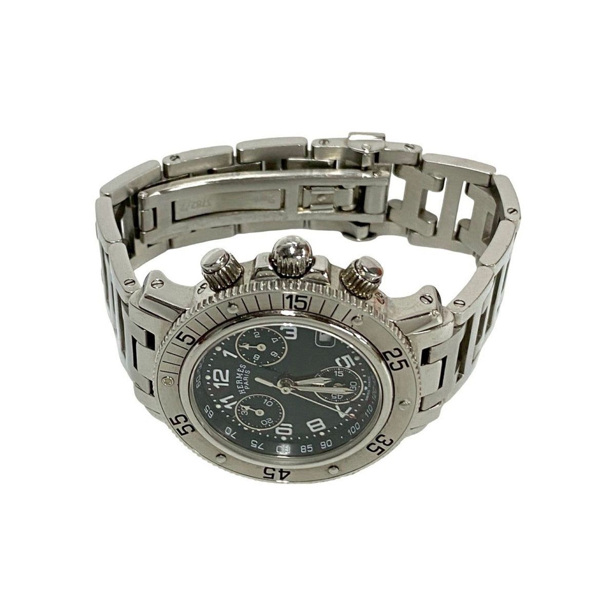 Pre-Owned HERMES Clipper Date Quartz Stainless Steel Wristwatch for Men and Women, Silver, 23952