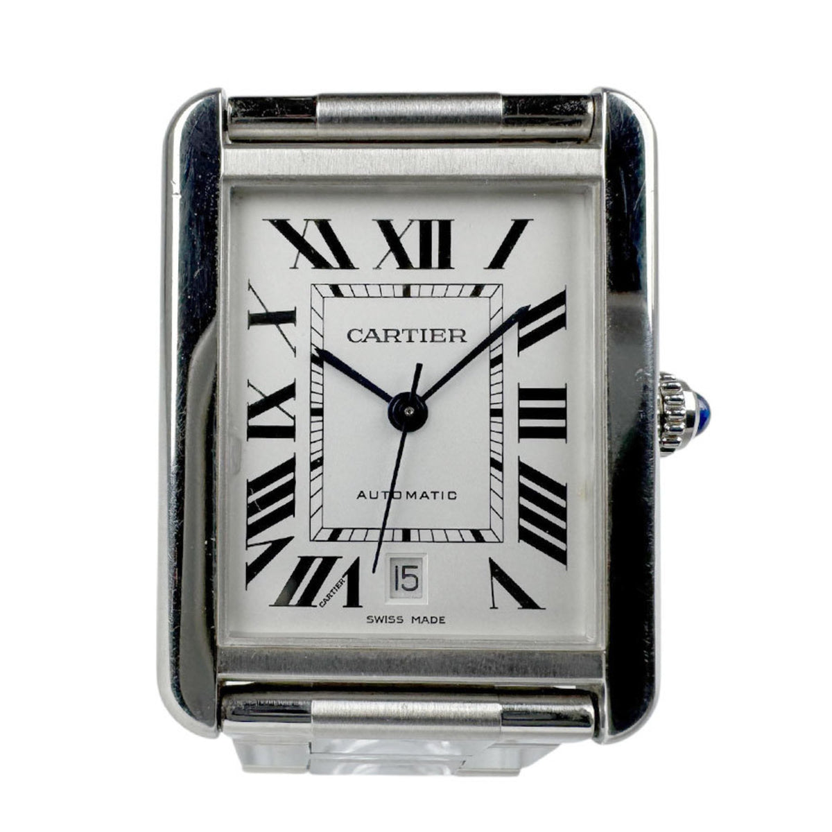 Gebrauchte CARTIER Uhr Tank Solo XL Edelstahl Silber Herren Damen W5200028 Automatik Weißes Zifferblatt 
