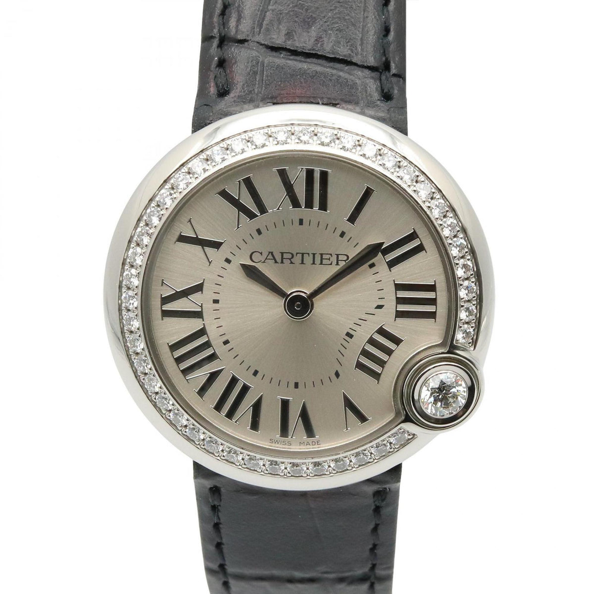 Pre-Owned Cartier Ballon Blanc de watch, stainless steel with diamonds, women's, silver, W4BL0003