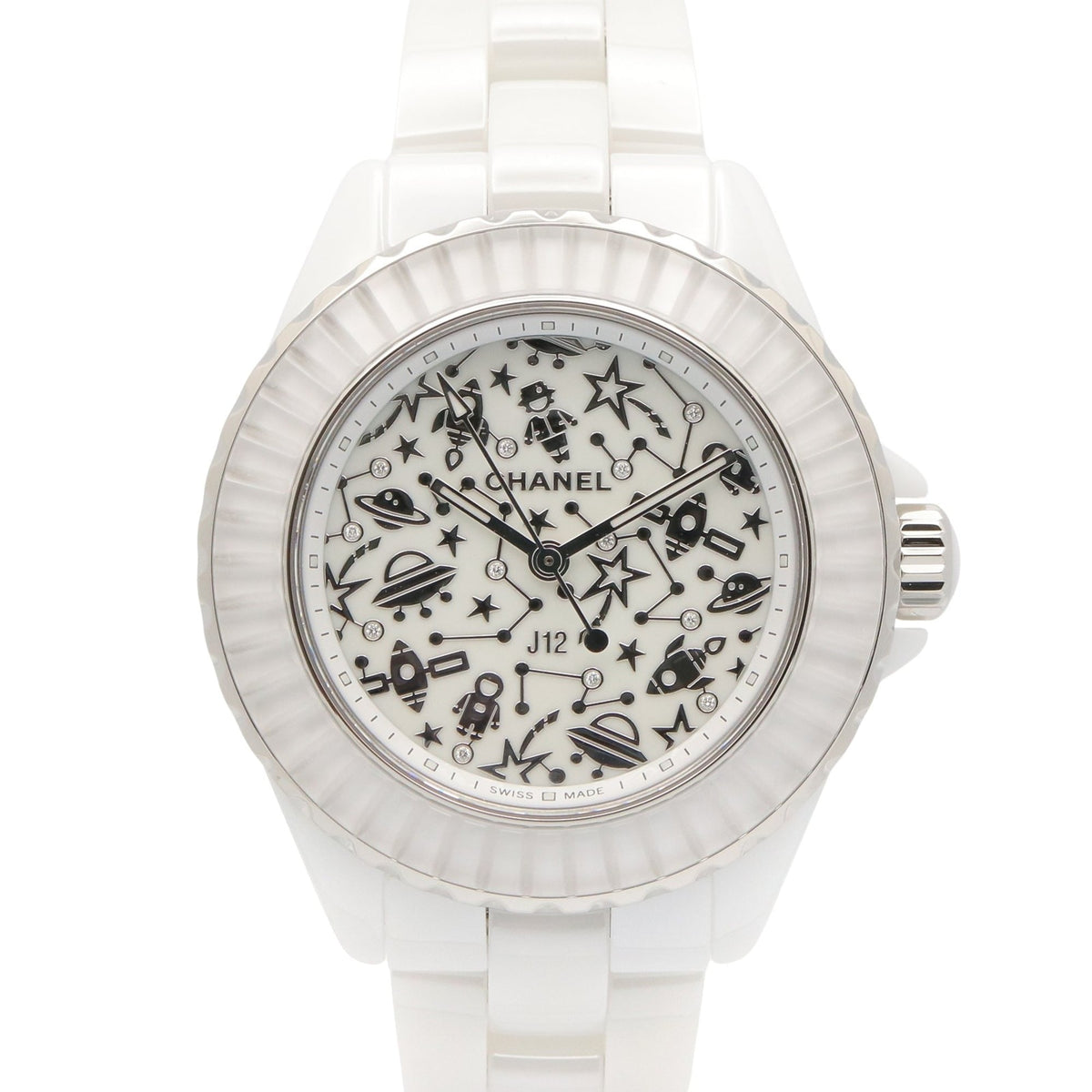Pre-Owned Chanel J12 Cosmic Ceramic Watch for Women, White (H7990)