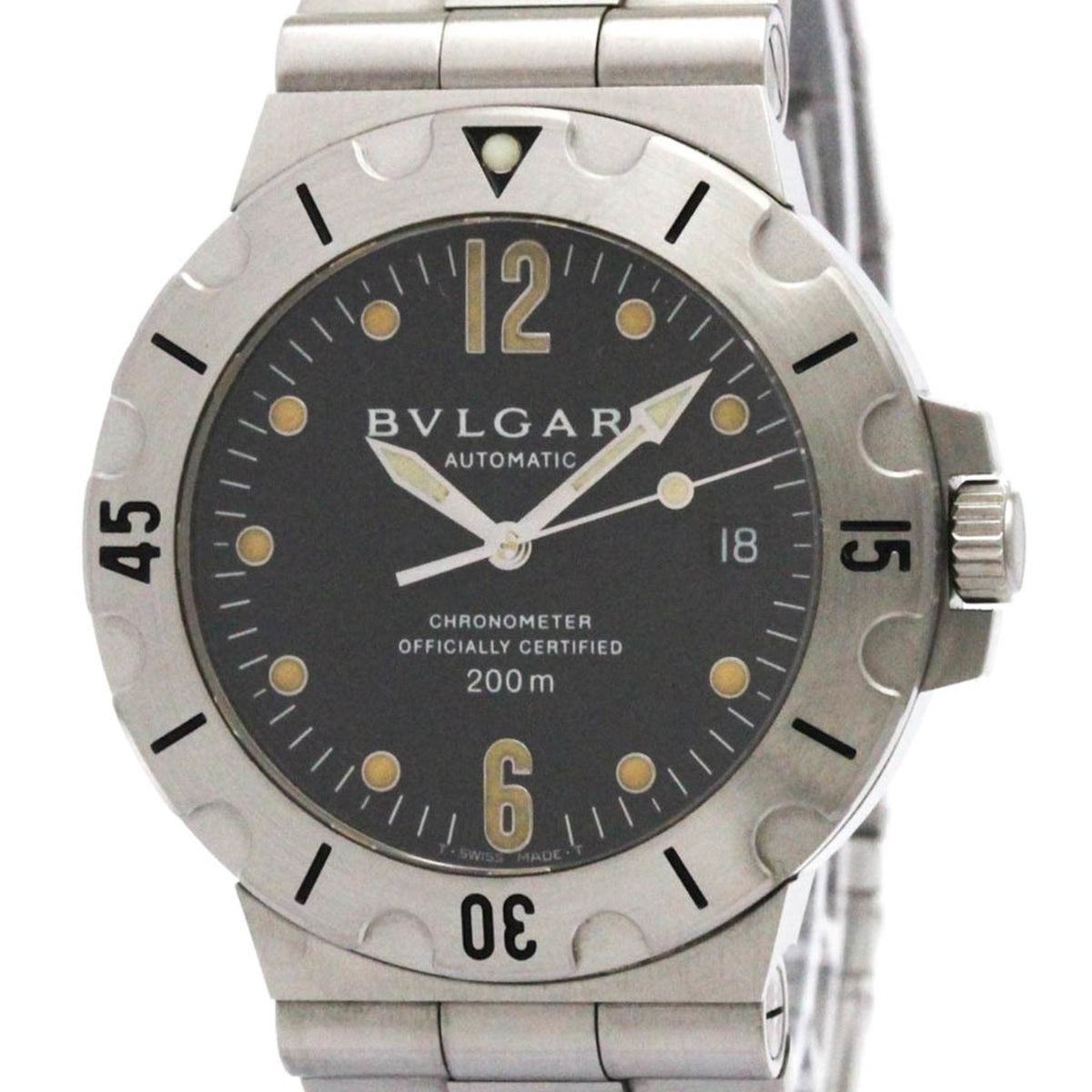 Gebrauchte BVLGARI Diagono Scuba Steel Automatik Herrenuhr SD38S Poliert 