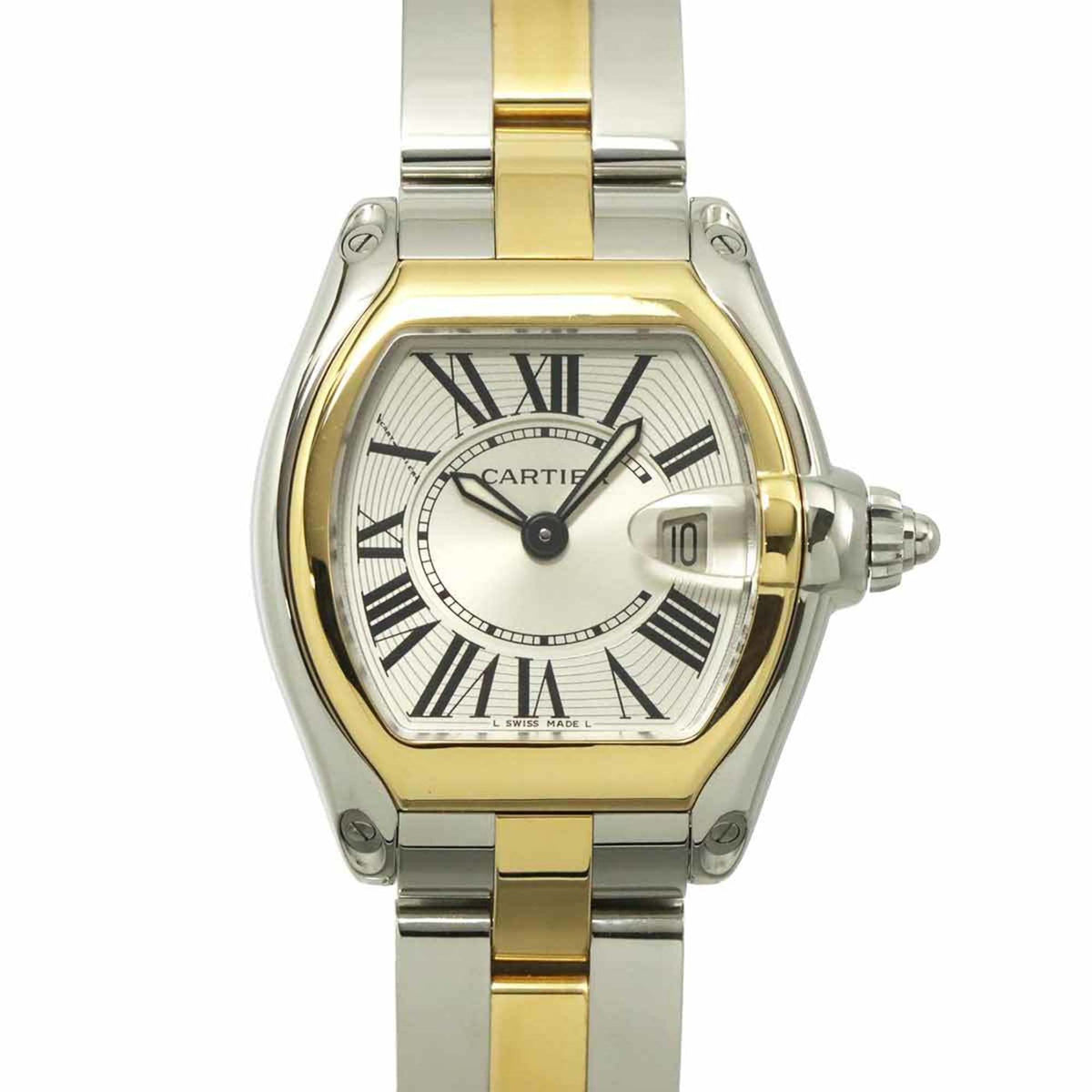 Pre-Owned Cartier Roadster SM Two-tone Watch W62026Y4 Women's with Date Display, Silver 18K White Gold Quartz Movement