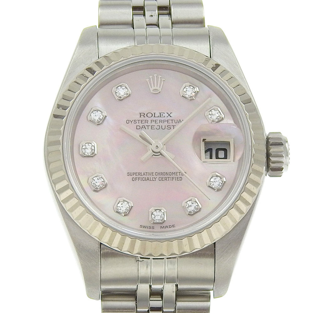 Gebrauchte, neuwertige Rolex Datejust P-Serie (ca. 2000-2001) 79174NG Rosa Muschelzifferblatt K18WG/SS Automatischer Aufzug 
