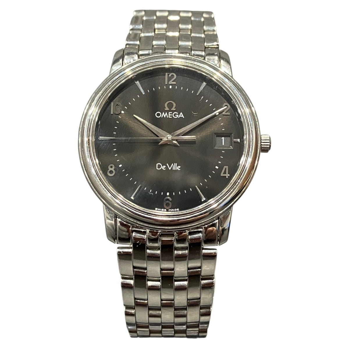 Pre-Owned Omega Prestige Date De Ville Watch, Total Weight 78.8g, Stainless Steel, Quartz, Black Dial, 4510.50