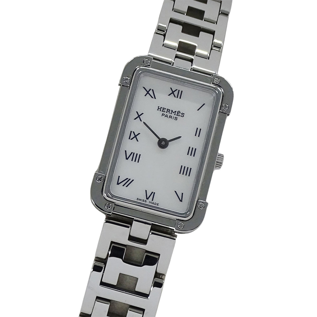 Pre-Owned Herm?s Women's Watch, Cloiseur Shell Quartz Movement, Stainless Steel, CR2.210, Silver, Square, Polished