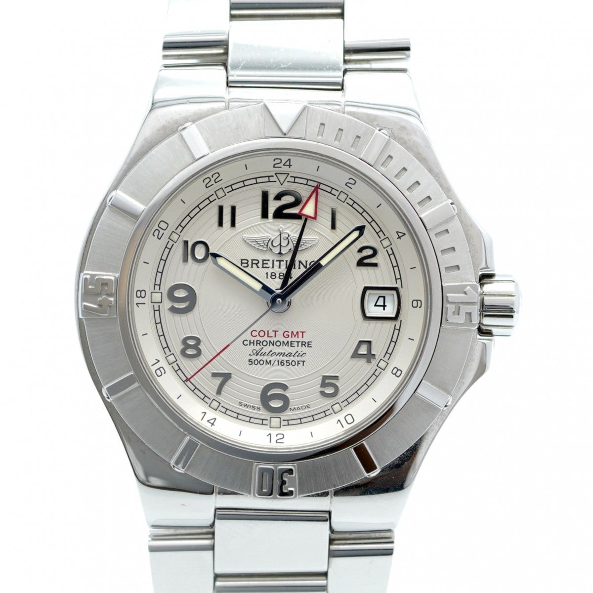 Gebrauchte Breitling Colt GMT A32370 Herrenuhr mit silbernem Zifferblatt 