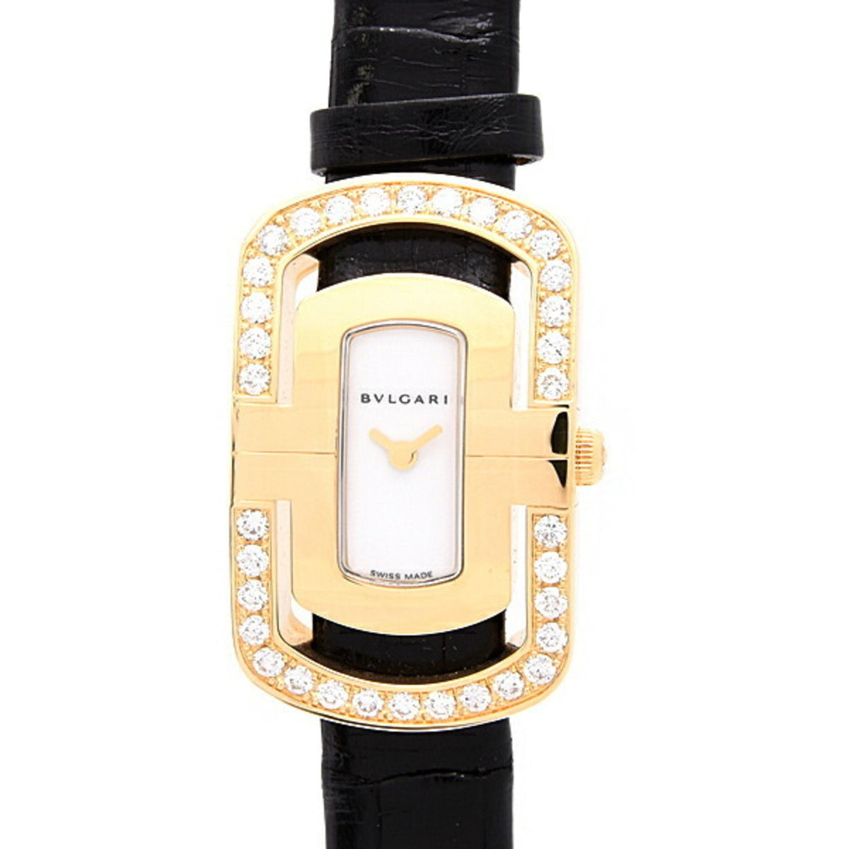 Gebrauchte Bvlgari Damenuhr Parentesi Diamantlünette Batteriebetrieben Weißes Zifferblatt Gelbgold 750YG BVLGARI PA35G 