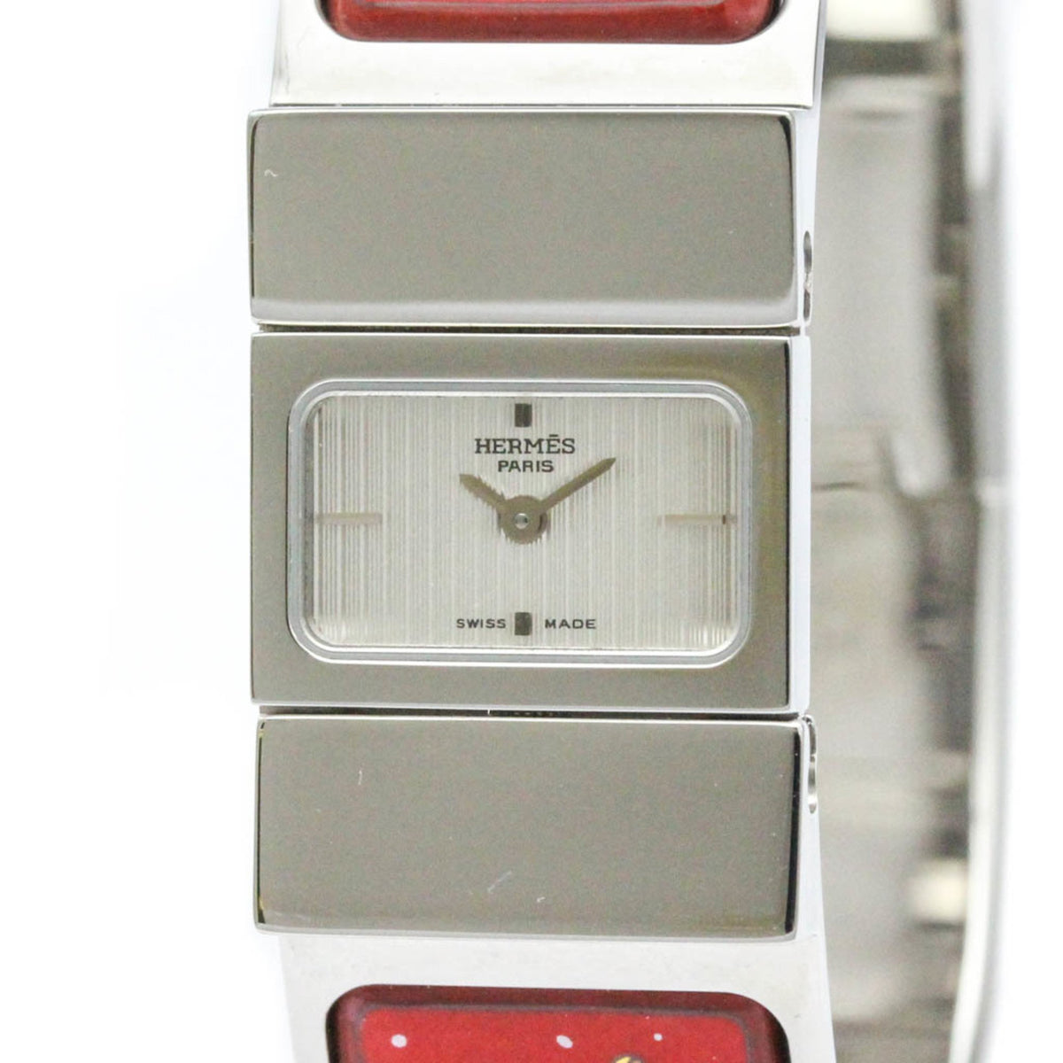 Gebrauchte polierte HERMES Loquet Edelstahl-Quarz-Damenuhr LO1.210 BF580440 