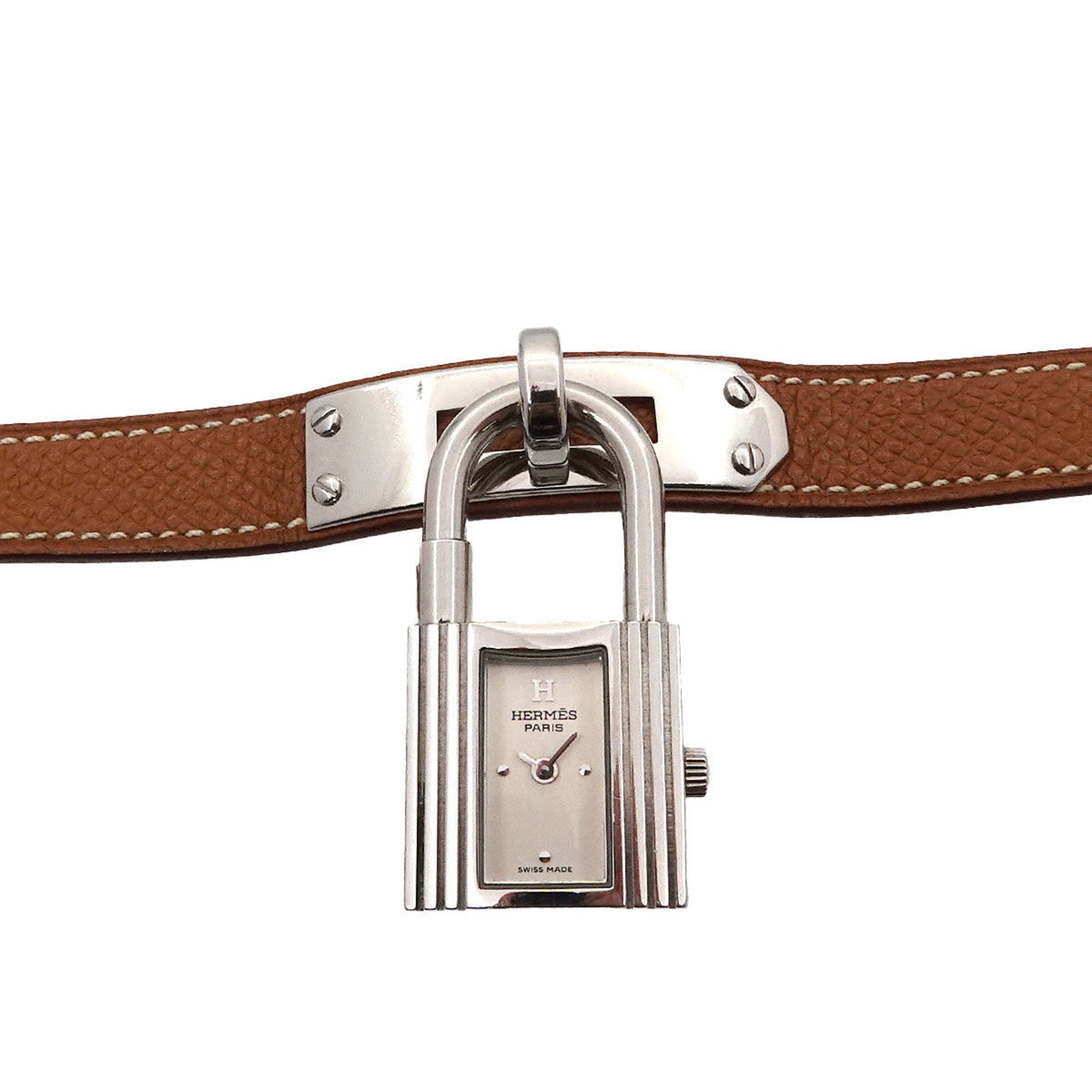 Pre-Owned Herm?s Kelly Watch KE1 210 Women's Silver/Brown Leather Quartz with Cadena Strap