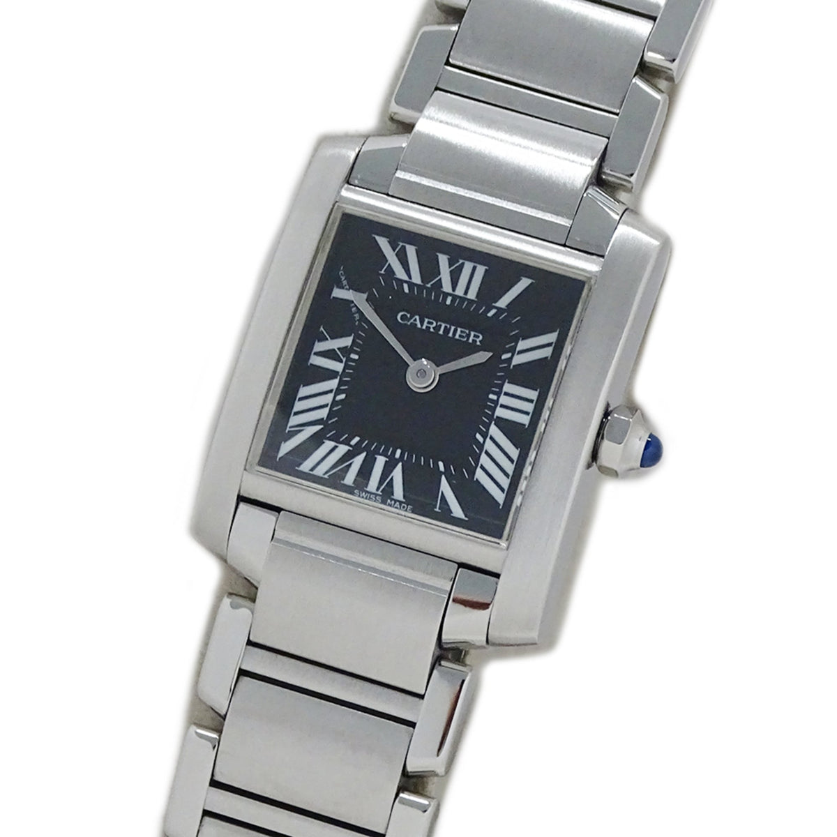 Pre-Owned Cartier Tank Fran?aise Women's Watch, Small, Asia Exclusive, Quartz Movement, Stainless Steel, W51026Q3, Silver/Black, Polished