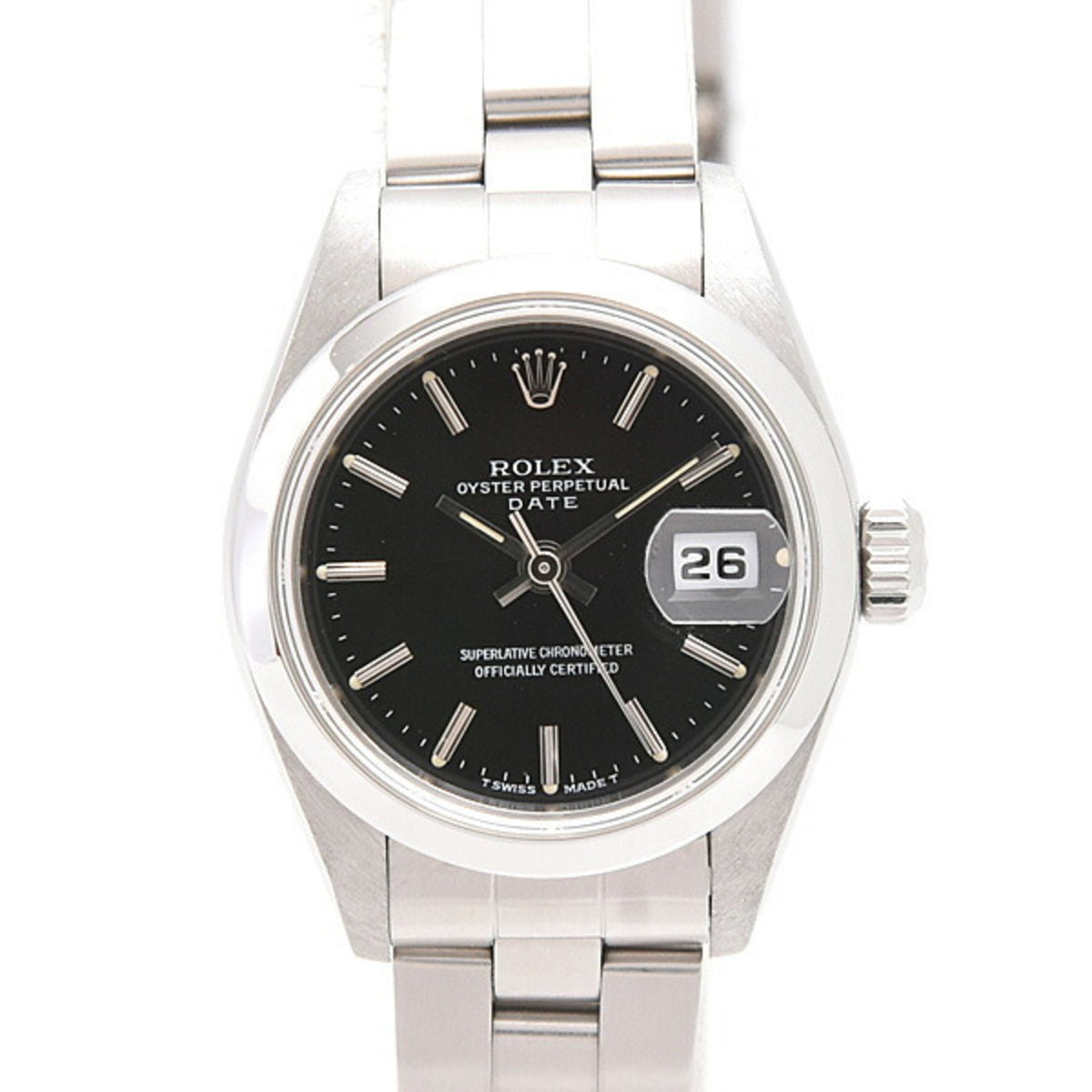 Gebrauchte Rolex Uhr Damen Oyster Perpetual Date Automatik U-Nummer Schwarzes Zifferblatt Edelstahl ROLEX 69160 