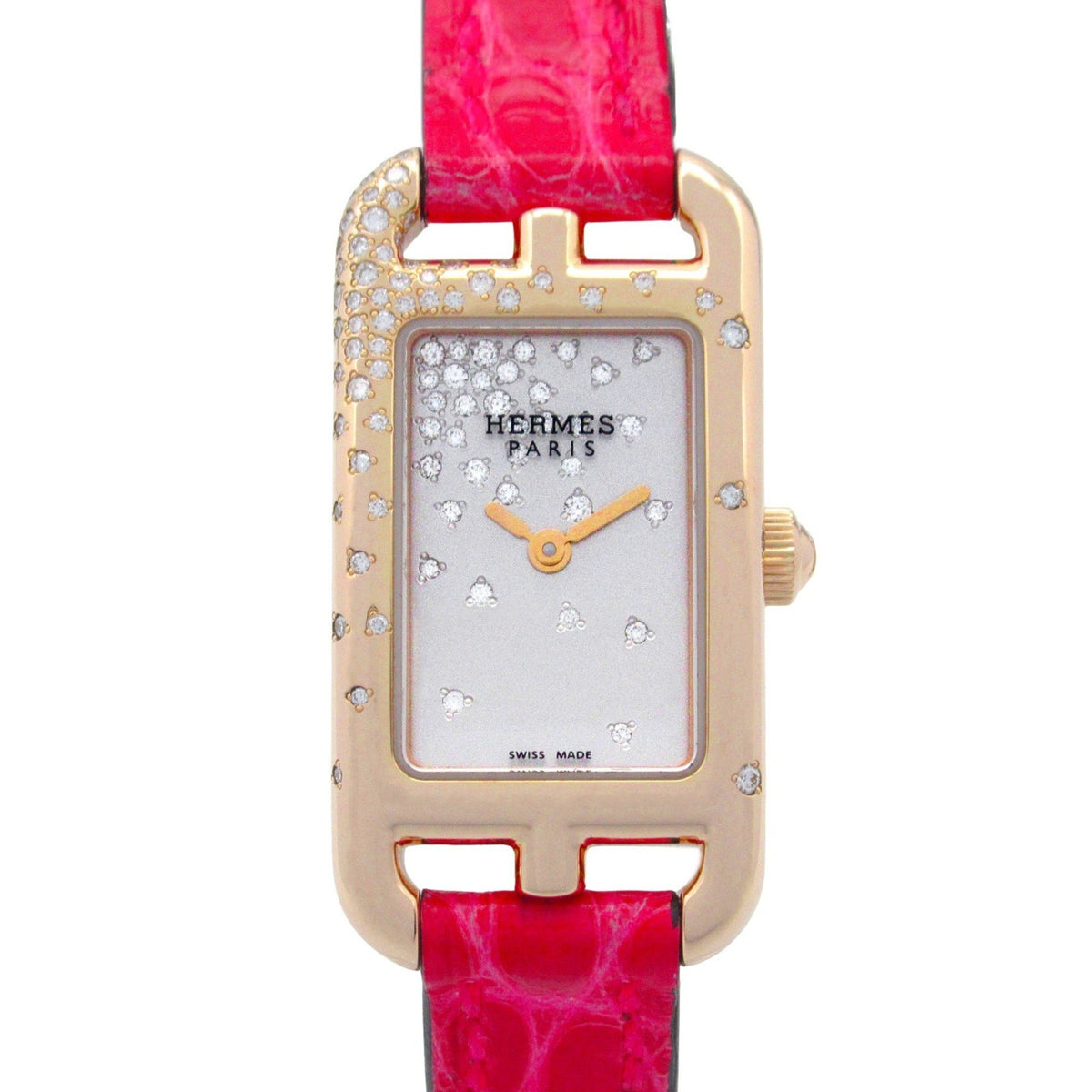 Gebrauchte Hermes Nantucket Uhr 18KPG (Roségold) Leder Damen Silber NA2.172 