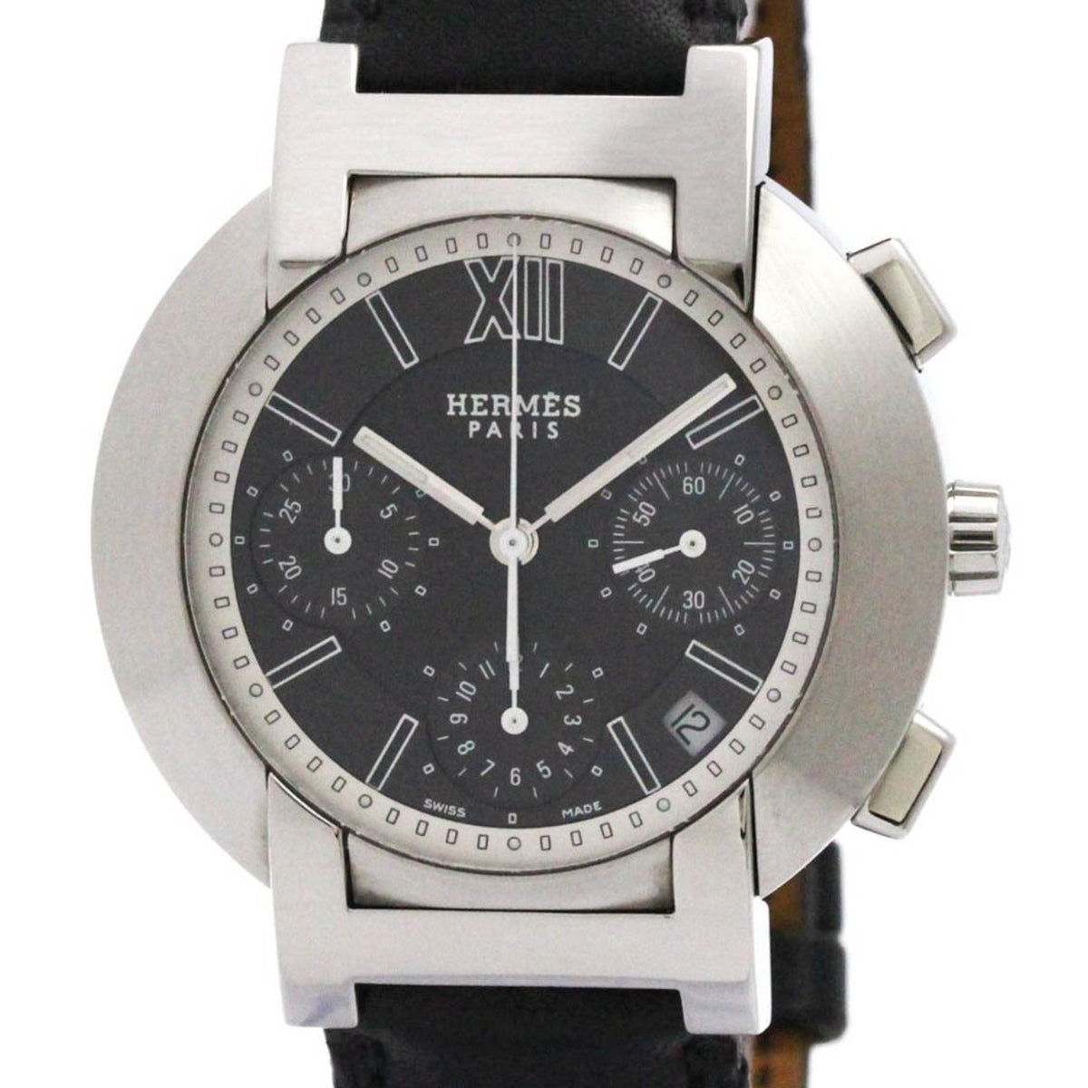 Pre-Owned HERMES Nomade Chronograph Steel Auto Quartz Mens Watch NO1.910 Polished