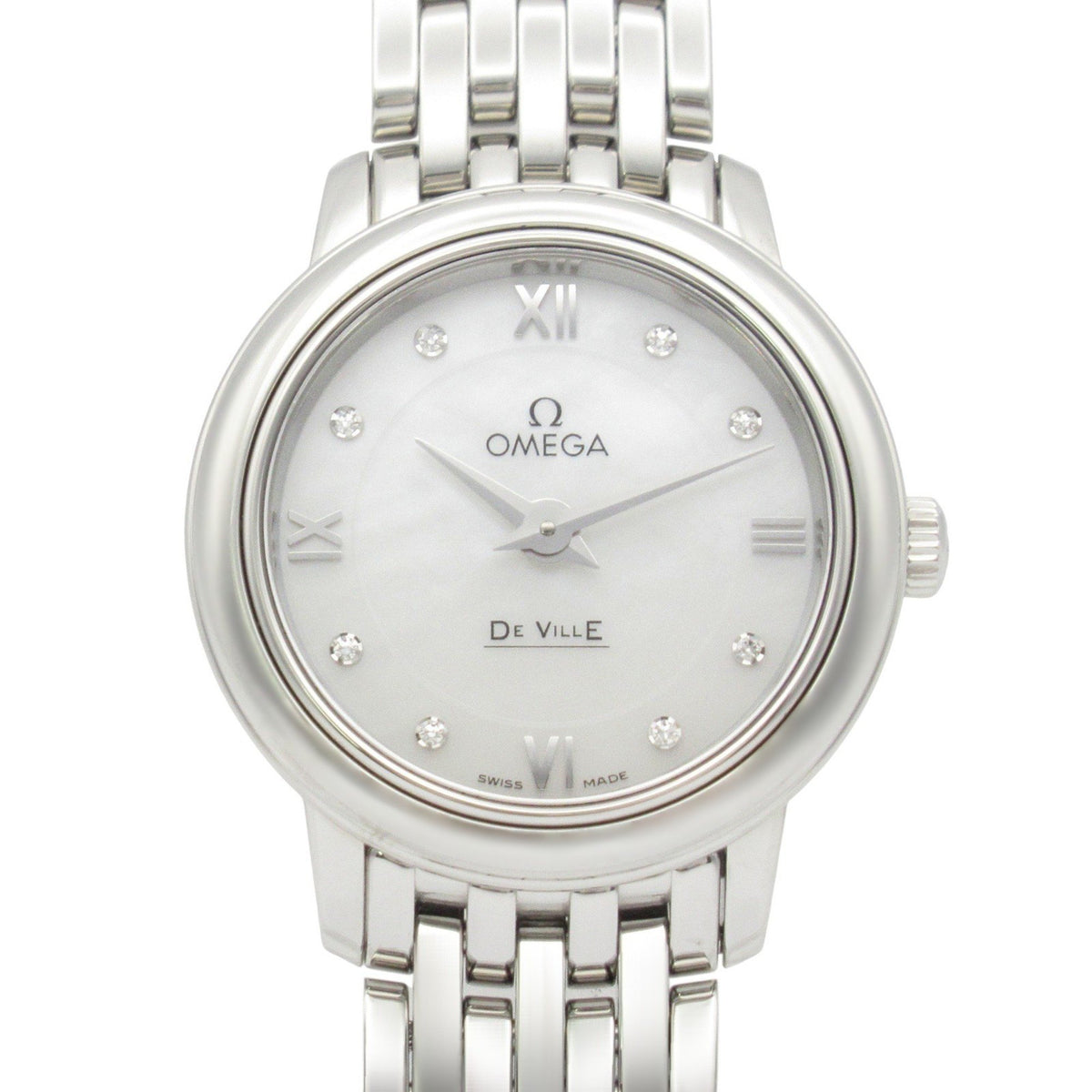 Gebrauchte OMEGA De Ville Prestige Damenuhr aus Edelstahl mit weißem Gehäuse 424.10.24.60.55.001 