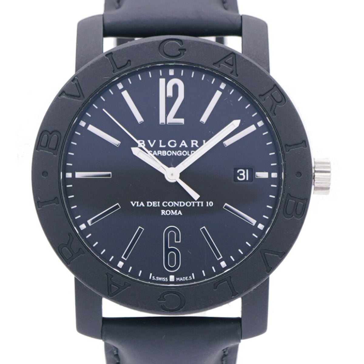 Pre-Owned Like new Bvlgari Carbon BB40CL Automatic Watch in Carbon/Leather with Black Dial 0176BVLGARI Men's