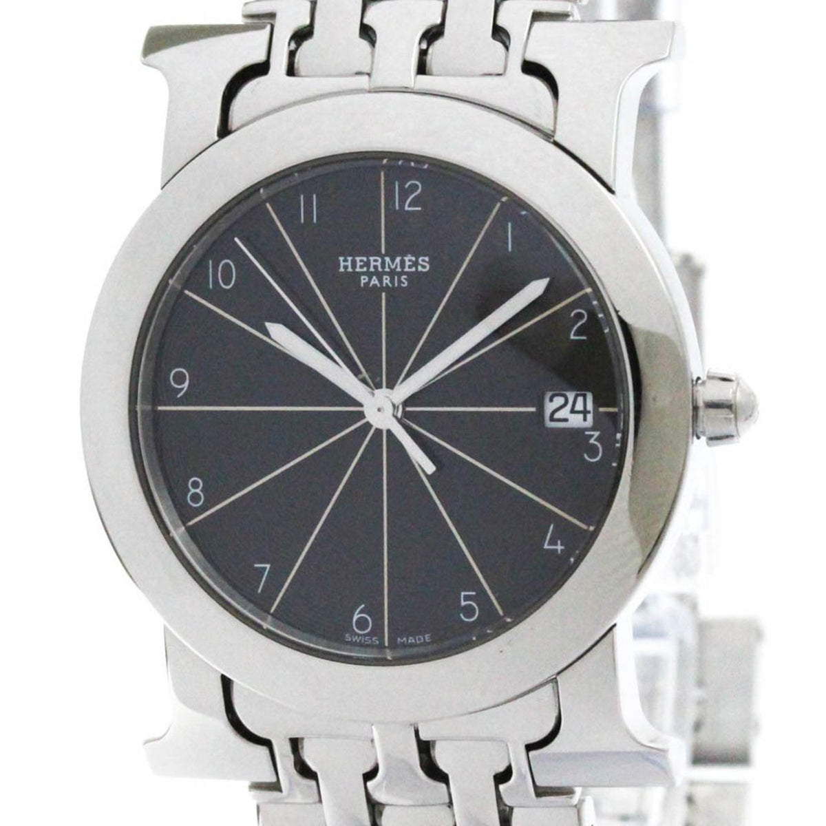 Gebrauchte polierte HERMES H Uhr Rond Stahl Quarz Unisex Uhr HR1.510 BF571222 