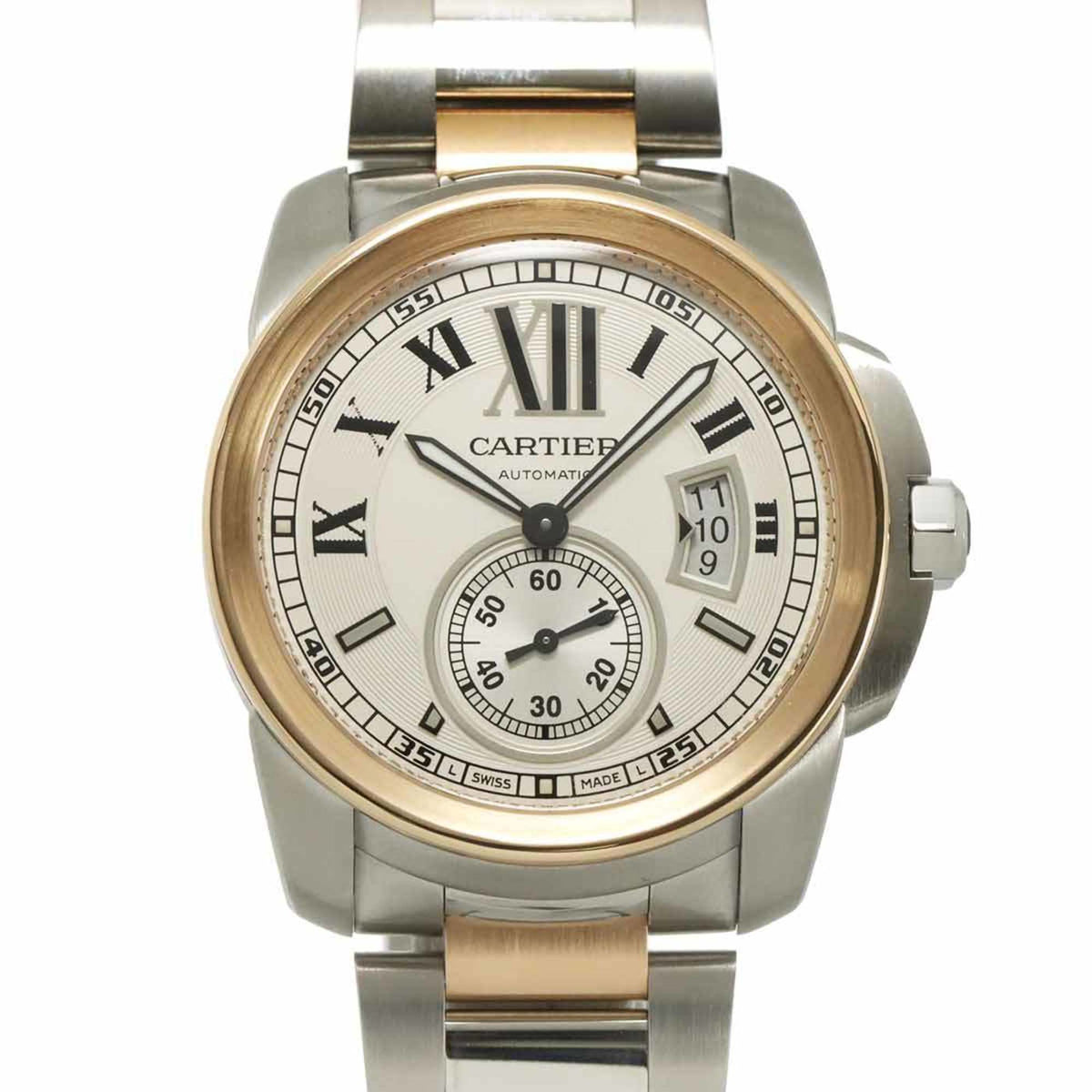 Pre-Owned Cartier Calibre de Two-Tone Men's Watch W7100036, Date, Silver, 18KPG (Pink Gold), Automatic