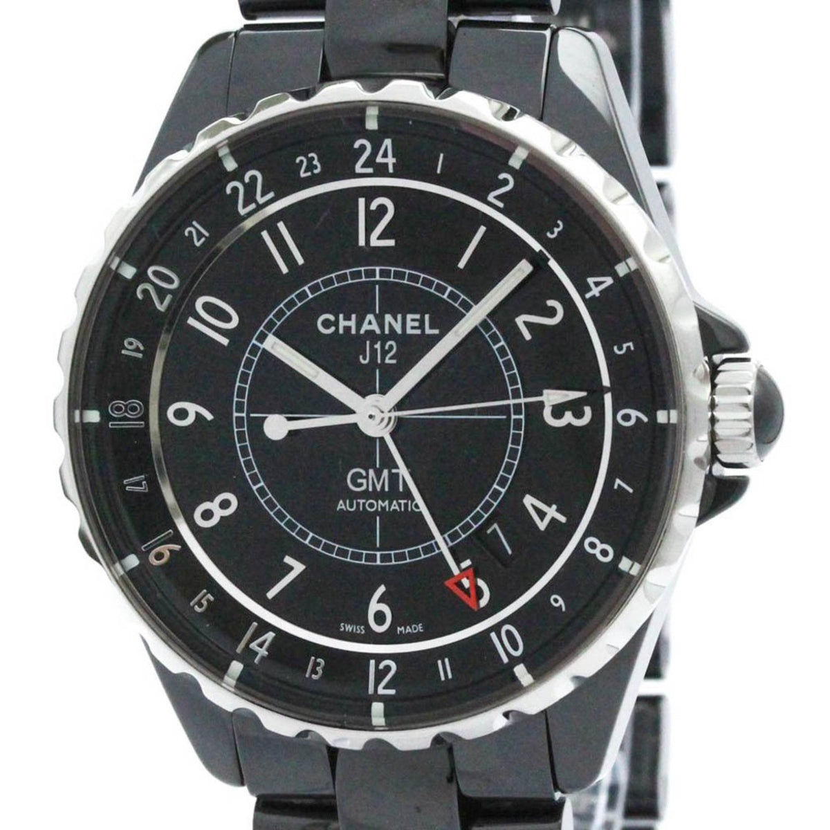 Gebrauchte polierte CHANEL J12 GMT Keramik Automatik Herrenuhr H3102 BF580451 