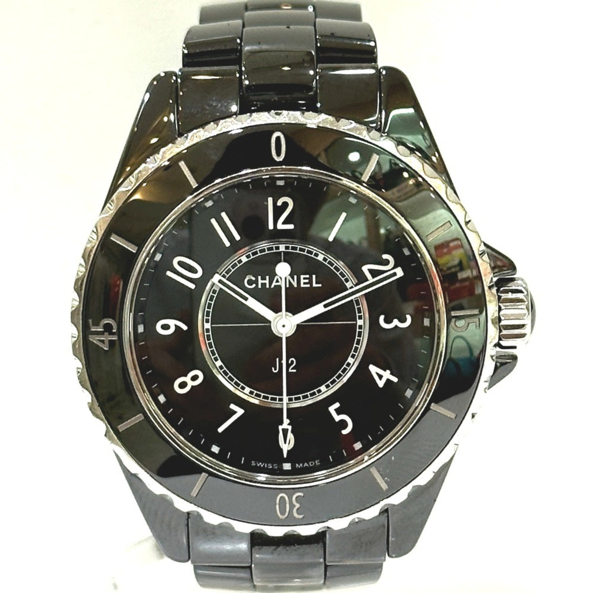 Gebrauchte CHANEL H5695 J12 Damenuhr Quarz Armbanduhr Keramik Schwarz 