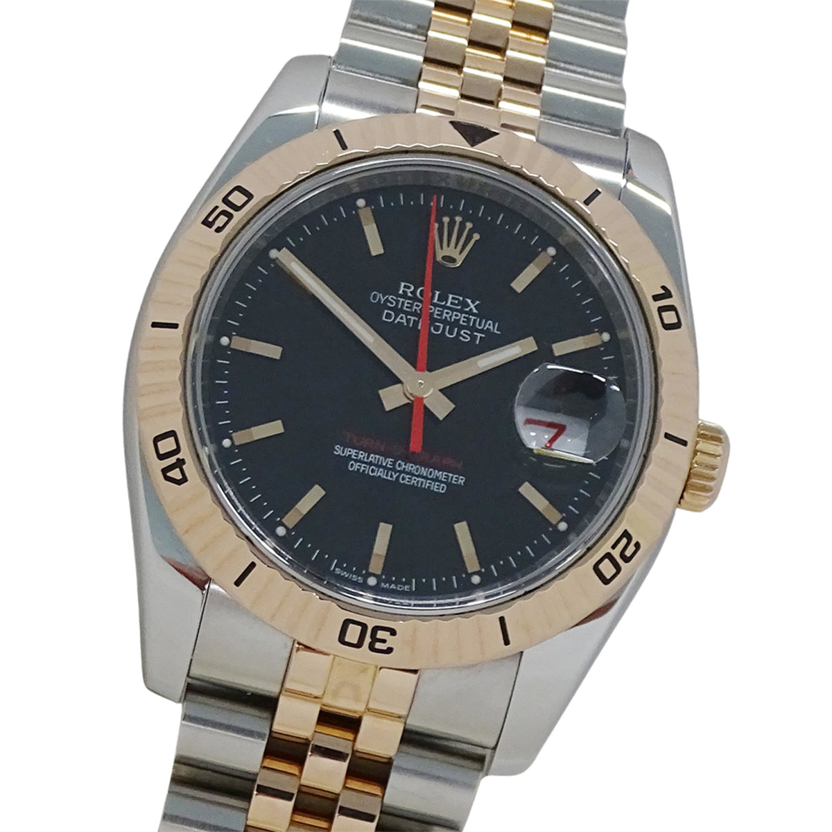 Pre-Owned Rolex Datejust Turn-O-Graph 116261, D-Serial, Men's Automatic Watch, Stainless Steel, Pink Gold, PG, Black, Polished