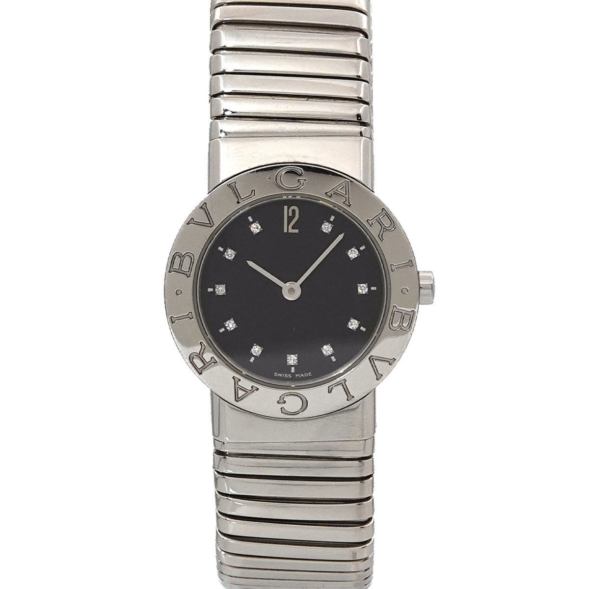Pre-Owned BVLGARI Tubogas BB262TS 11P Diamond Women's Watch Black Quartz