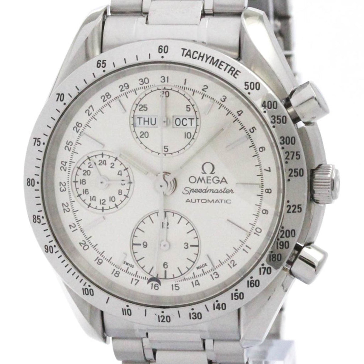 Pre-Owned OMEGA Speedmaster Triple Date Steel Automatic Watch 3521.30 Polished