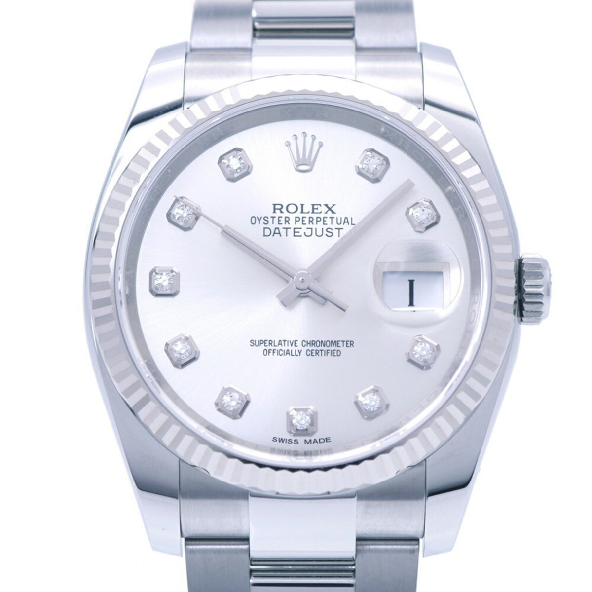 Gebrauchte Rolex Datejust 10P Diamant 116234G Random WG/SS Armbanduhr K18 Weißgold Silber 1767ROLEX Herren 