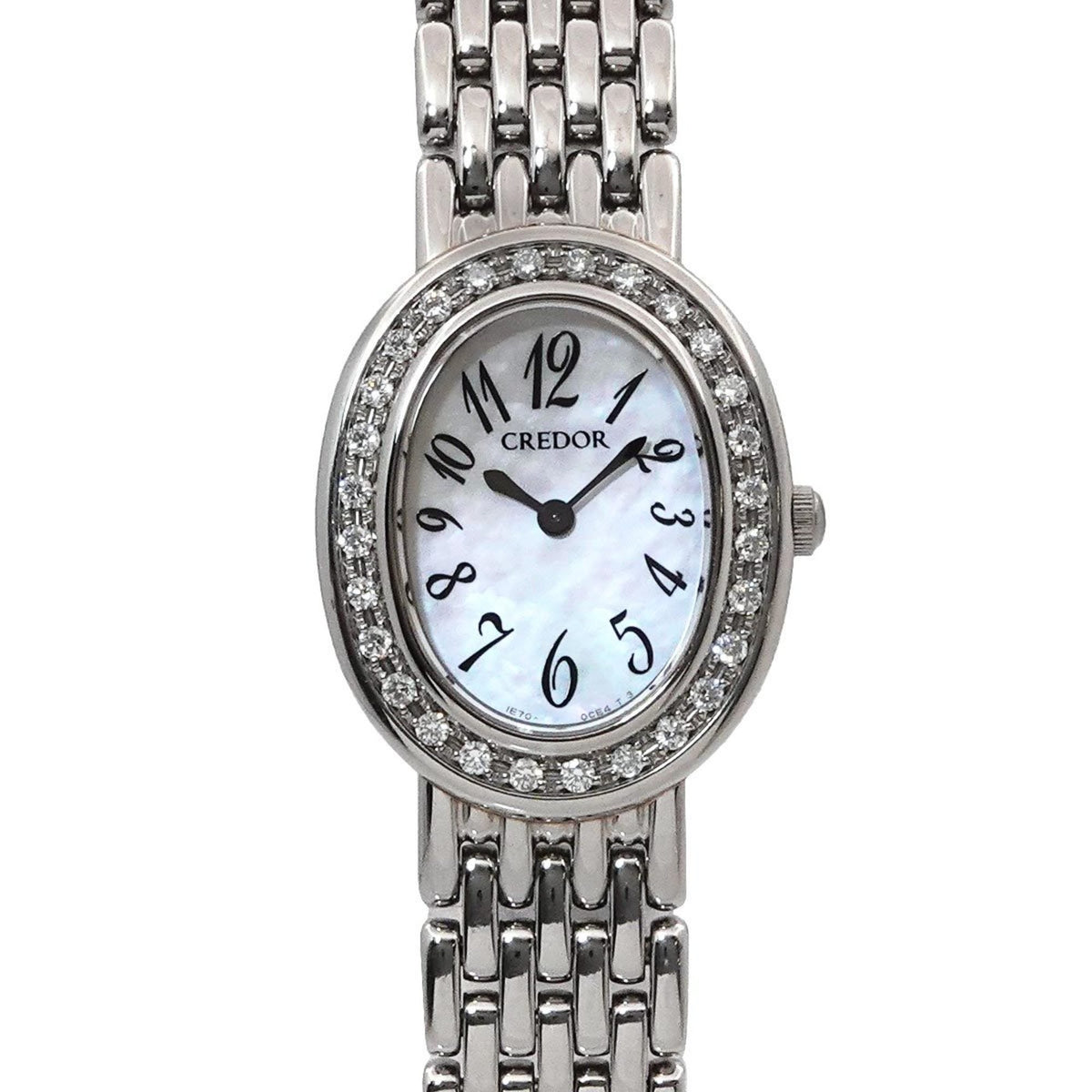 Pre-Owned Seiko Credor Signo GSTE917 1E70 0AB0 Women's Diamond Bezel White Shell Quartz Watch