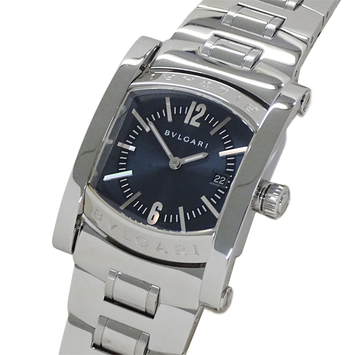 Pre-Owned Bvlgari BVLGARI Boys' Assioma Date Quartz QZ Stainless Steel Watch AA39S Silver Navy Polished